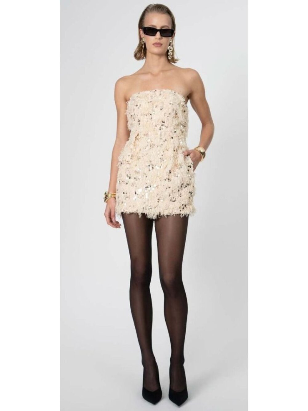 NWT Nonchalant Label Isabella Strapless Feather Sequin Dress Size XS $448 [jb]